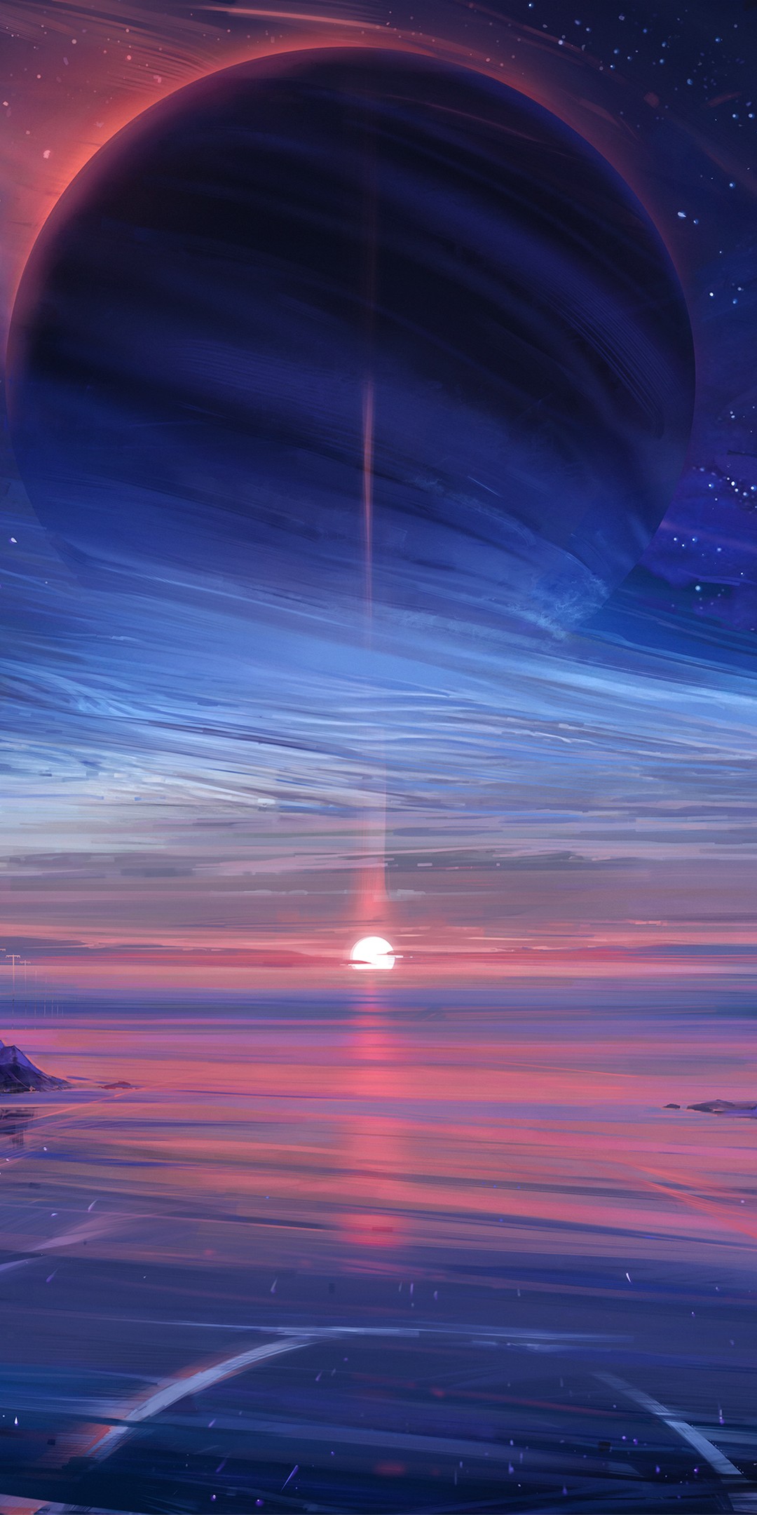 Download Planet Falling Star Colorful Fantasy Art Wallpaper in 1080x2160 Resolution