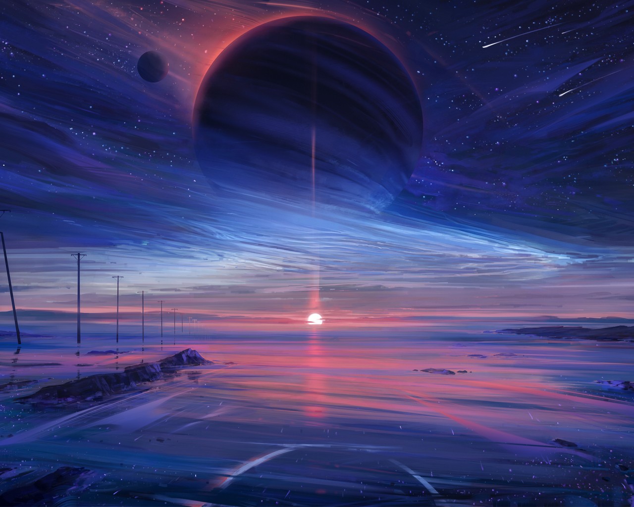 Download Planet Falling Star Colorful Fantasy Art Wallpaper in 1280x1024 Resolution
