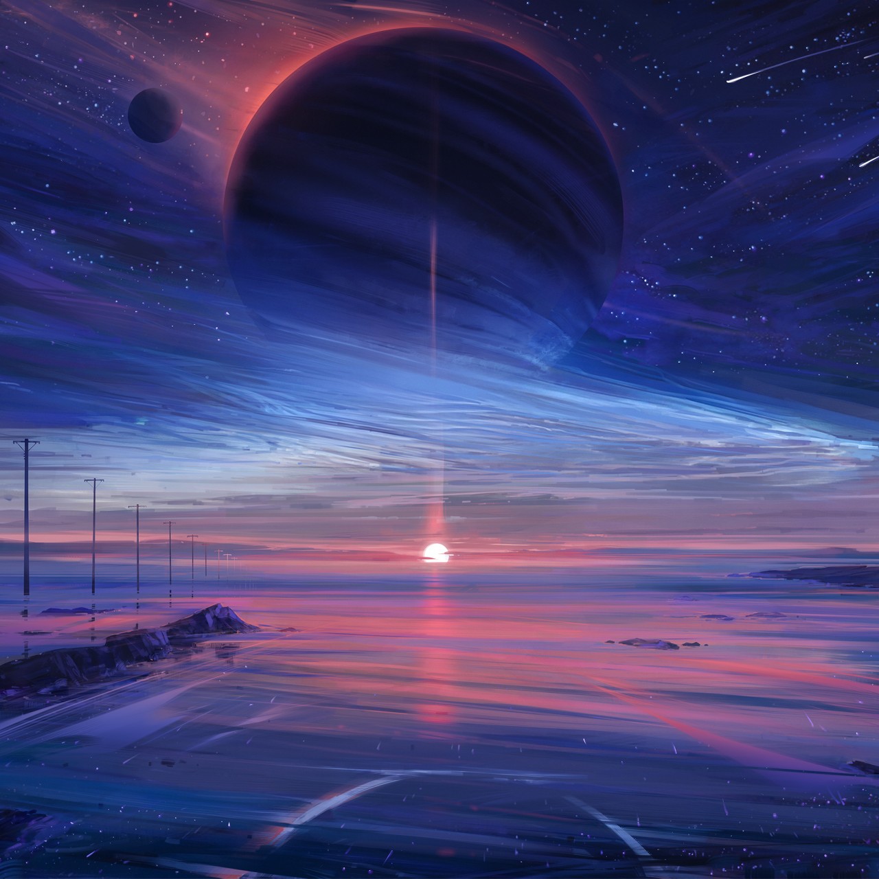Download Planet Falling Star Colorful Fantasy Art Wallpaper in 1280x1280 Resolution