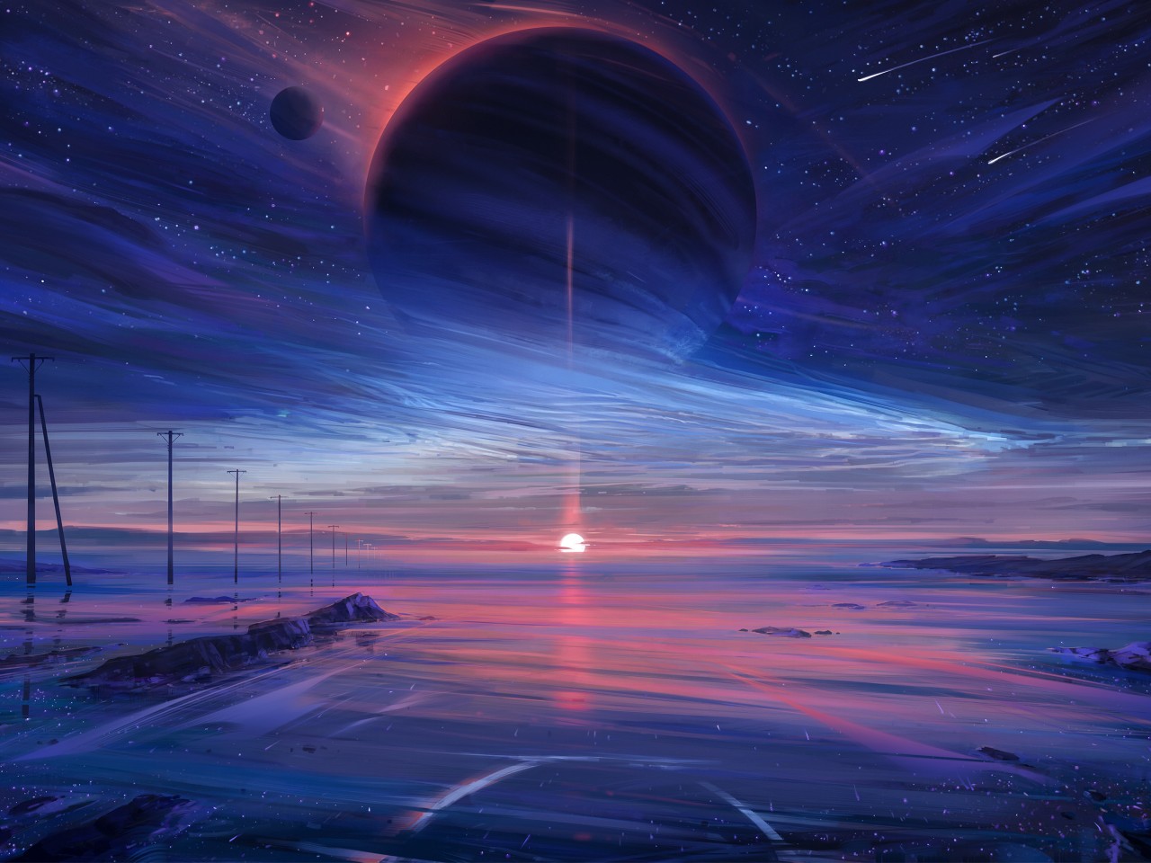 Download Planet Falling Star Colorful Fantasy Art Wallpaper in 1280x960 Resolution