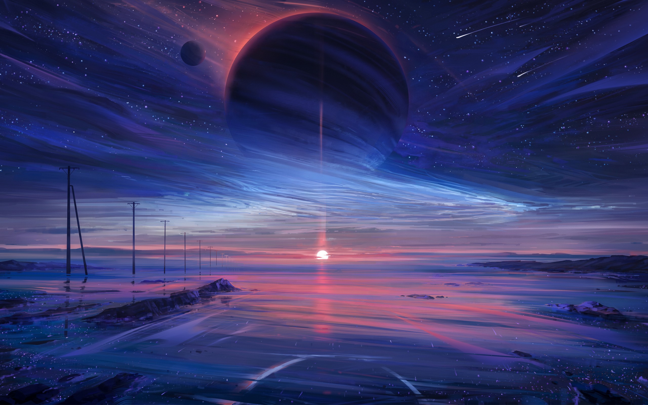 Download Planet Falling Star Colorful Fantasy Art Wallpaper in 2560x1600 Resolution