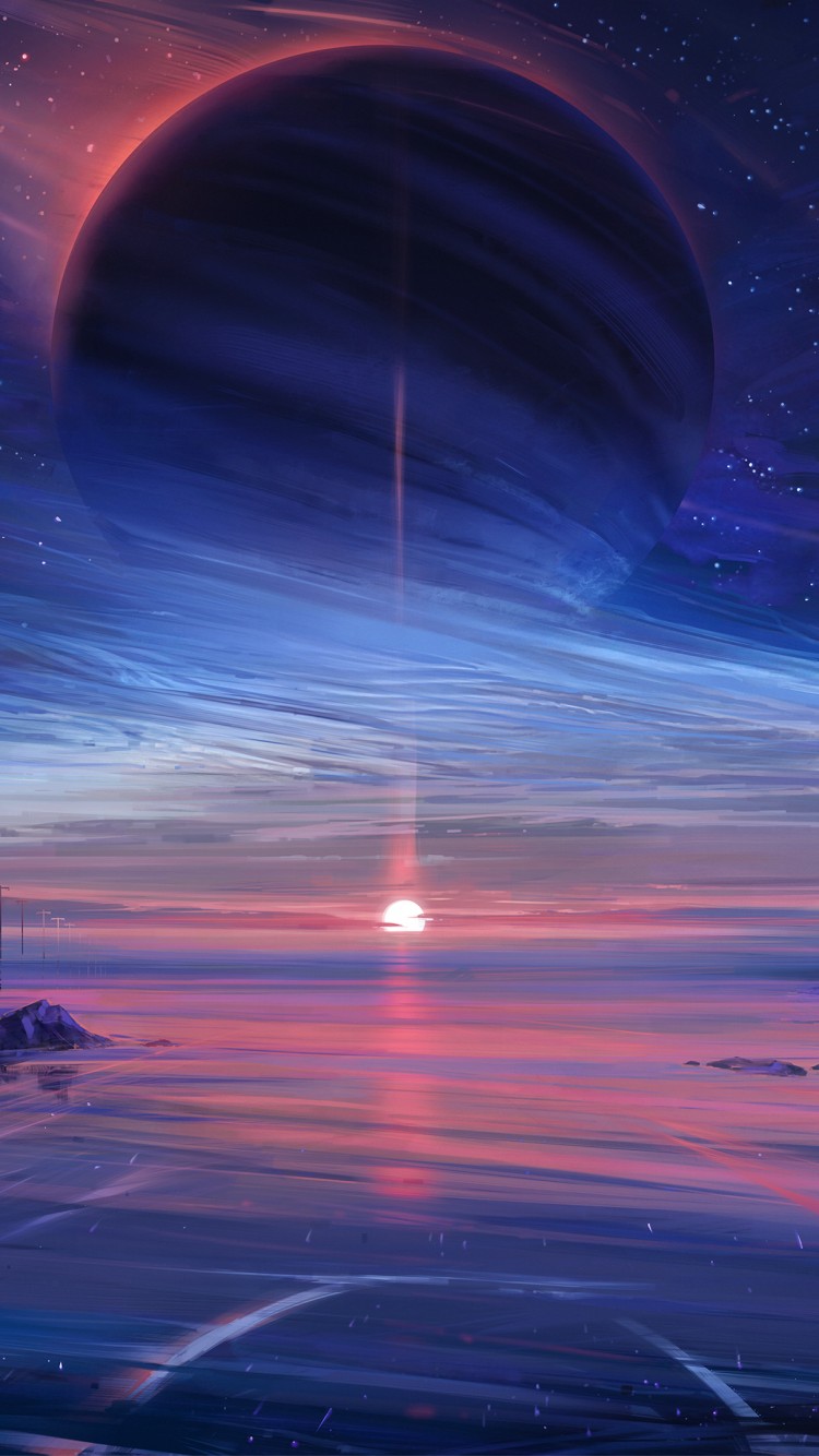 Download Planet Falling Star Colorful Fantasy Art Wallpaper in 750x1334 Resolution