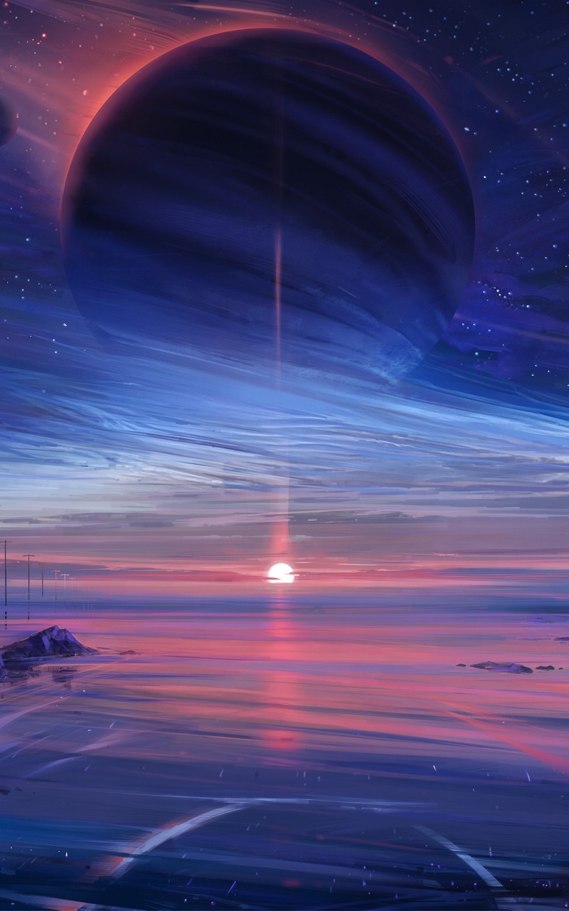 Download Planet Falling Star Colorful Fantasy Art Wallpaper in 800x1280 Resolution
