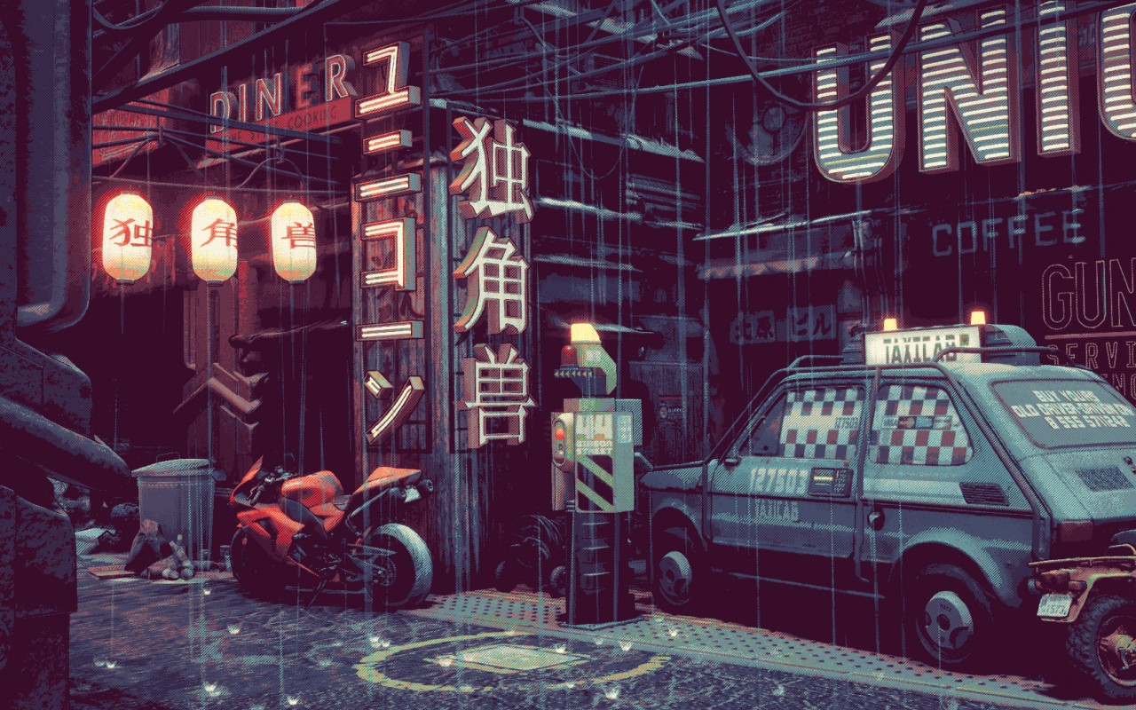 Download Cyberpunk Blade Runner Car Rain Art Wallpaper At 1280x800 Resolution