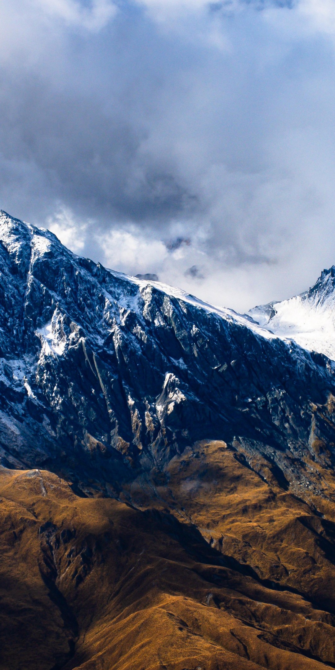Download New Zealand Mountains Snow Clouds Wallpaper in 1080x2160 Resolution