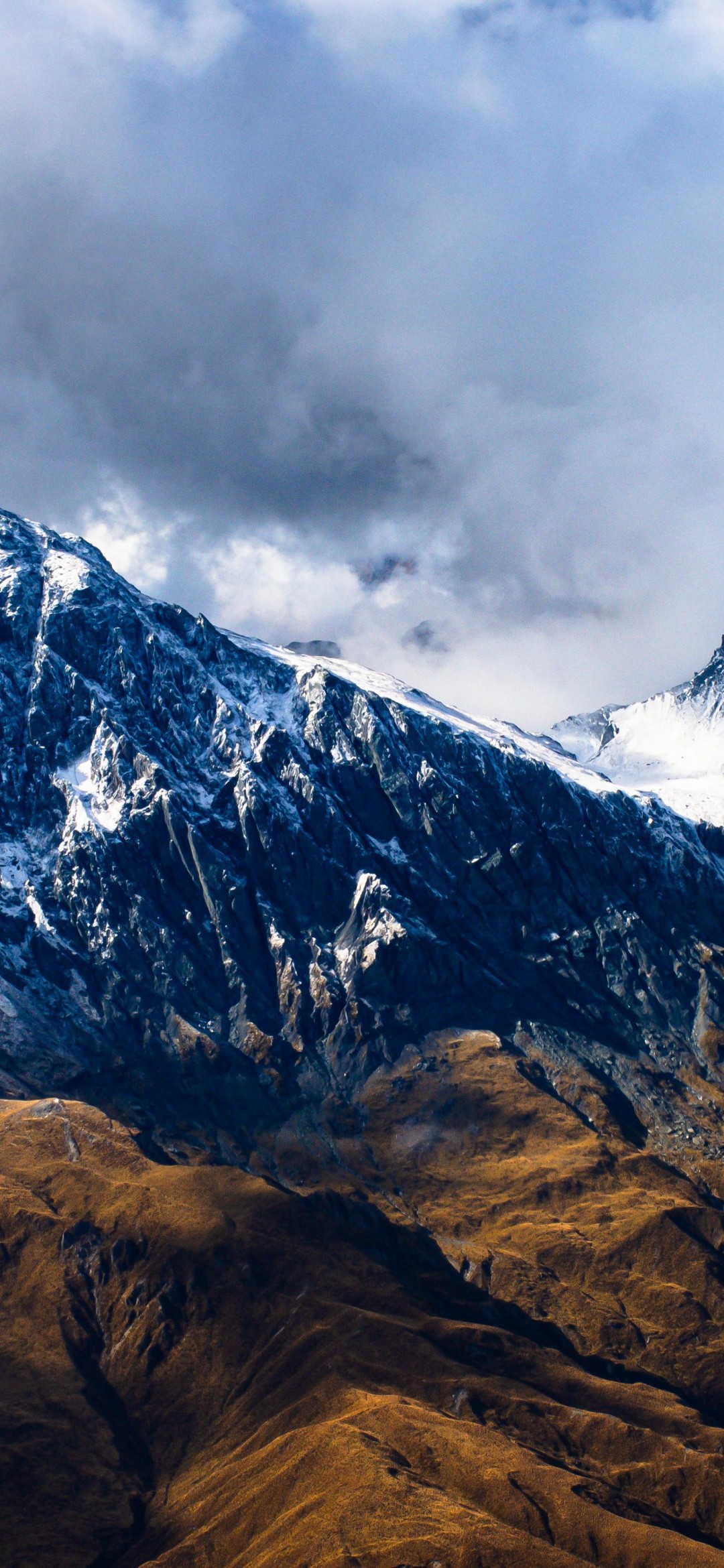 Download New Zealand Mountains Snow Clouds Wallpaper in 1080x2340 Resolution
