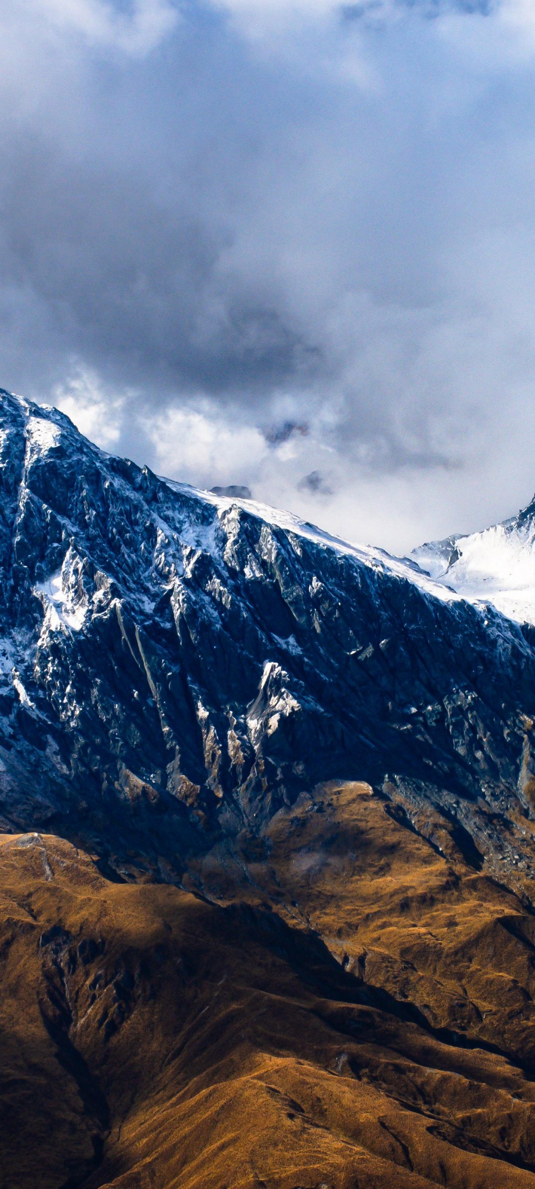 Download New Zealand Mountains Snow Clouds Wallpaper in 1080x2400 Resolution