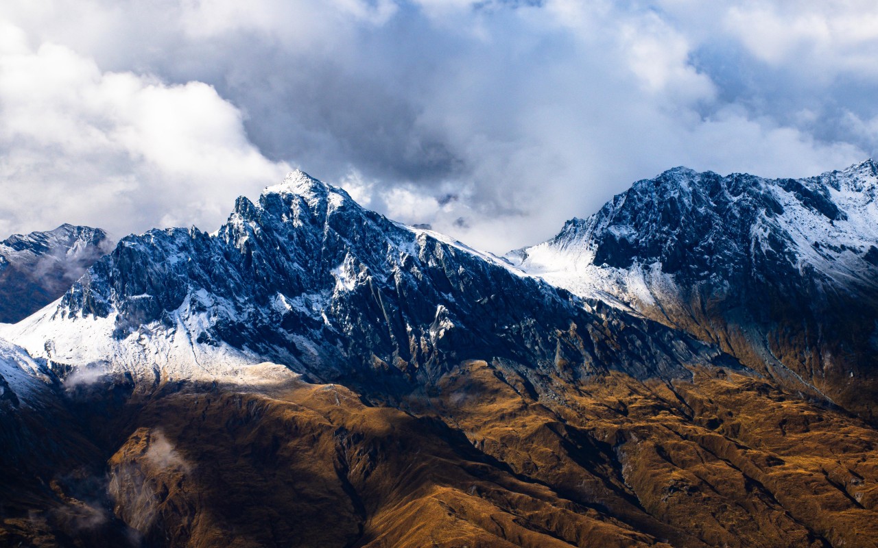 Download New Zealand Mountains Snow Clouds Wallpaper in 1280x800 Resolution