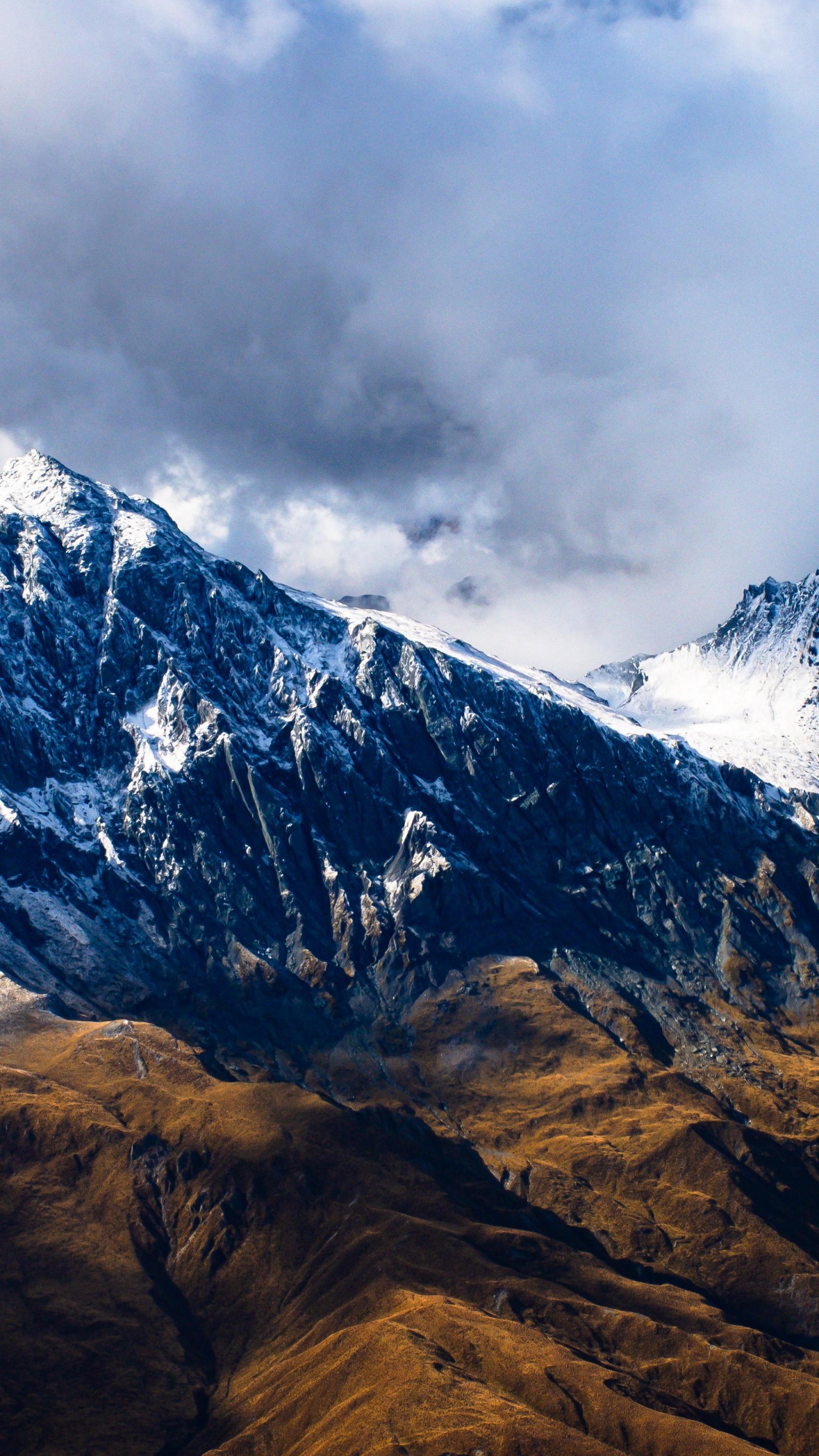 Download New Zealand Mountains Snow Clouds Wallpaper in 1440x2560 Resolution