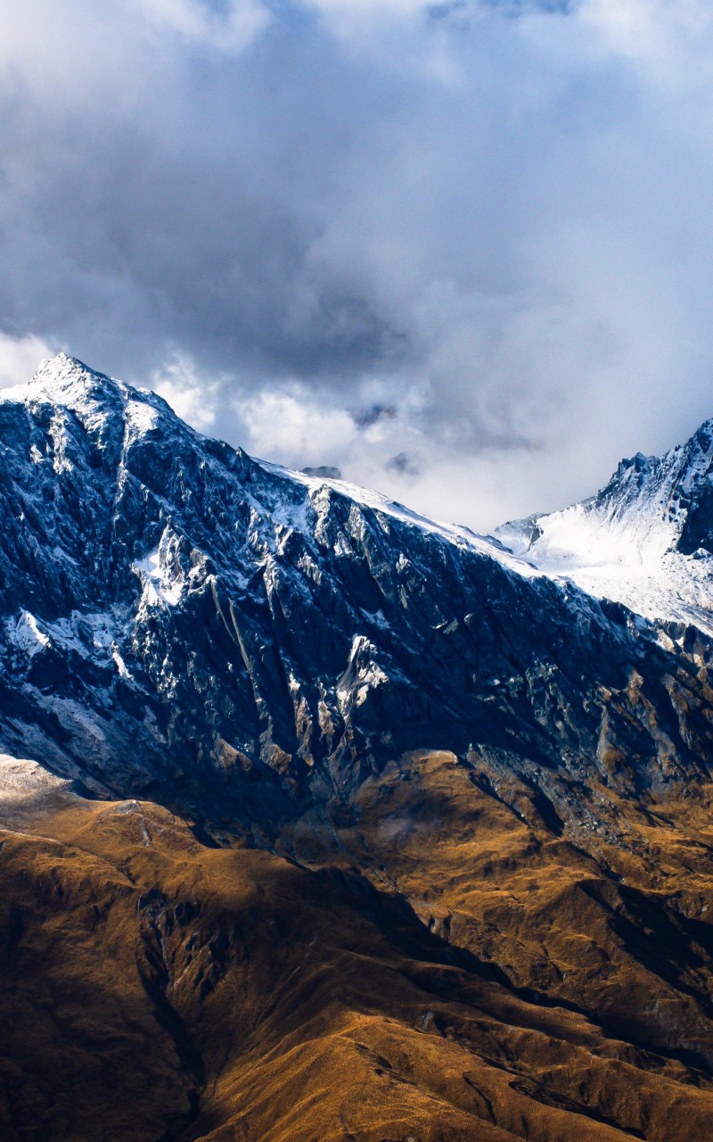 Download New Zealand Mountains Snow Clouds Wallpaper in 800x1280 Resolution