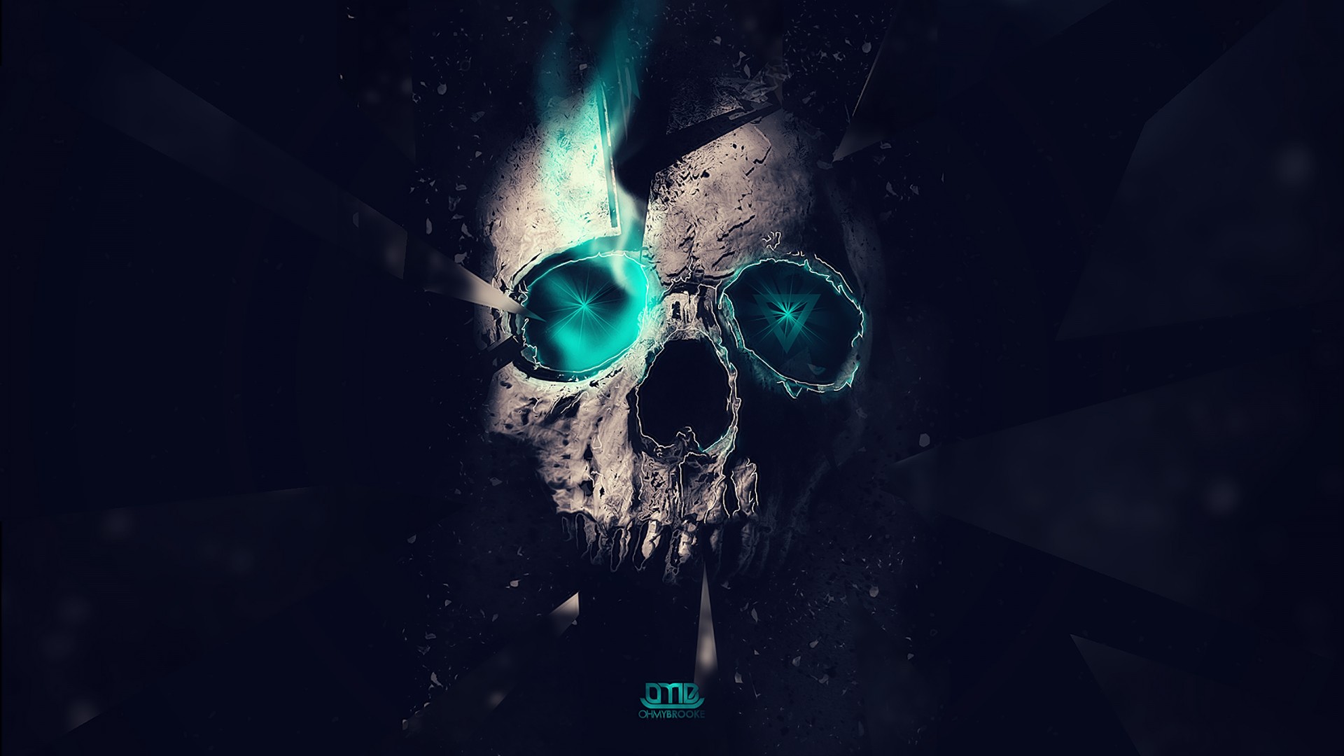 Download Skull Abstract Neon Triangle Lights Wallpaper in 1920x1080 Resolution