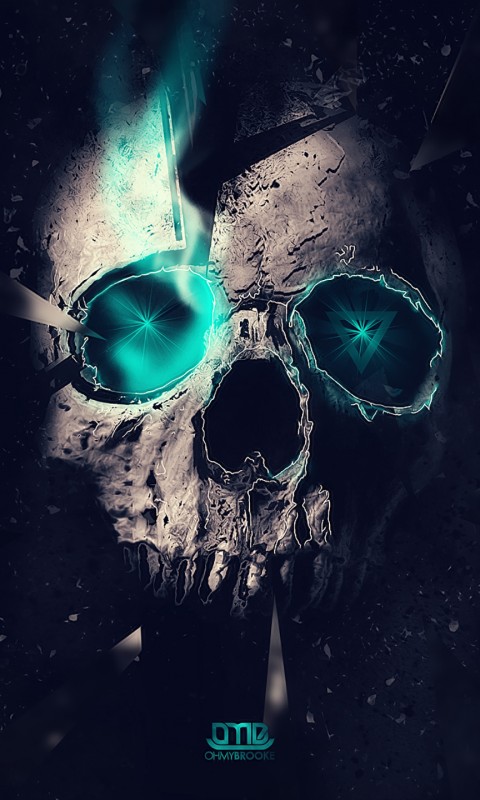 Download Skull Abstract Neon Triangle Lights Wallpaper in 480x800 Resolution