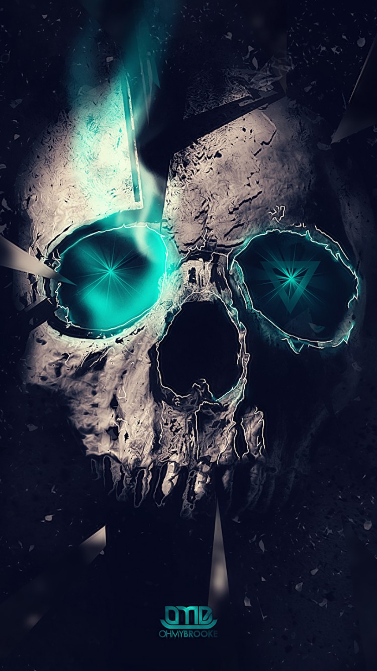 Download Skull Abstract Neon Triangle Lights Wallpaper in 750x1334 Resolution