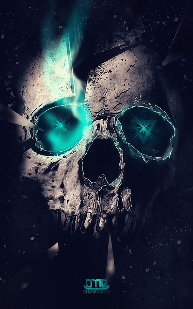 Download Skull Abstract Neon Triangle Lights Wallpaper in 800x1280 Resolution