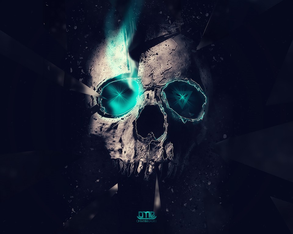 Download Skull Abstract Neon Triangle Lights Wallpaper in 960x768 Resolution