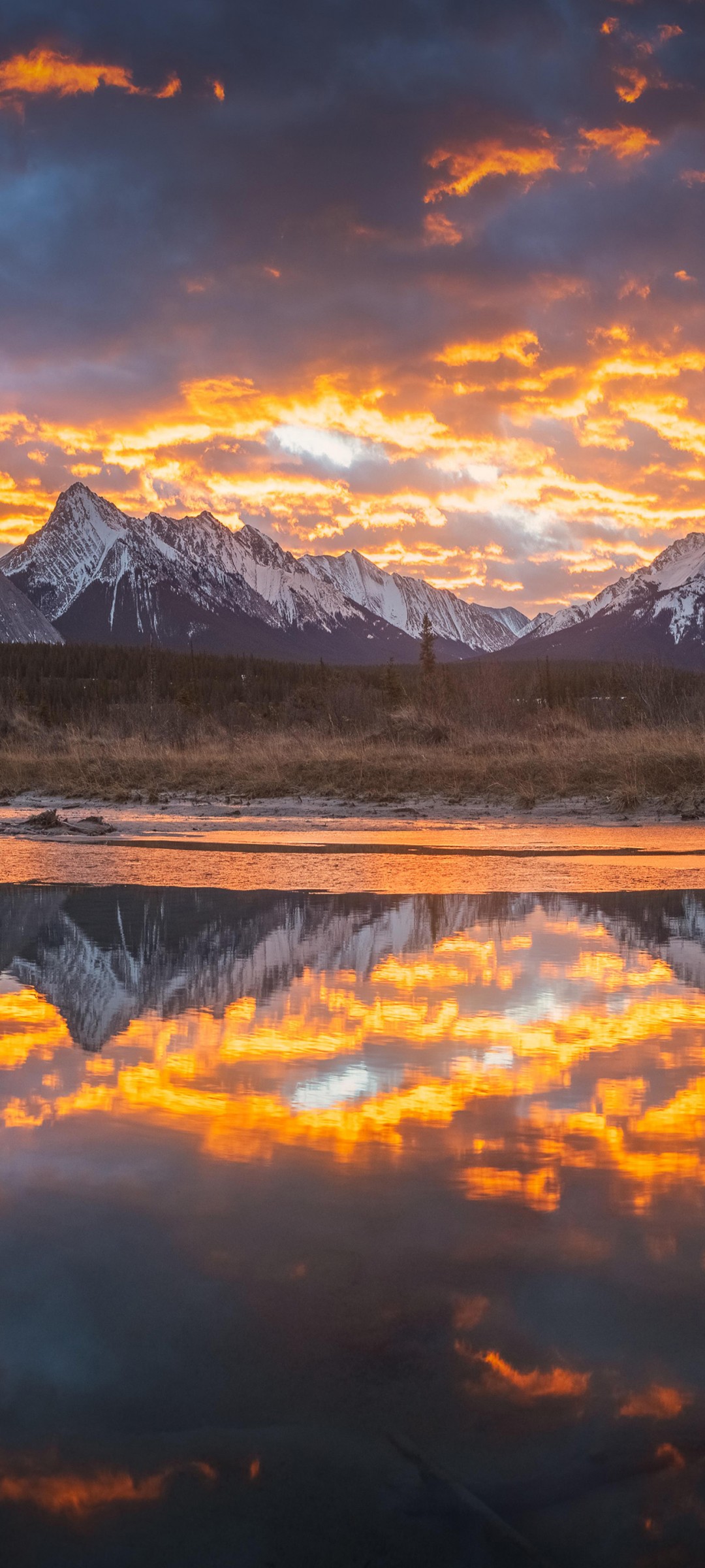 Download Sunrise Alberta Canada Lake Mountains Wallpaper in 1080x2400 Resolution