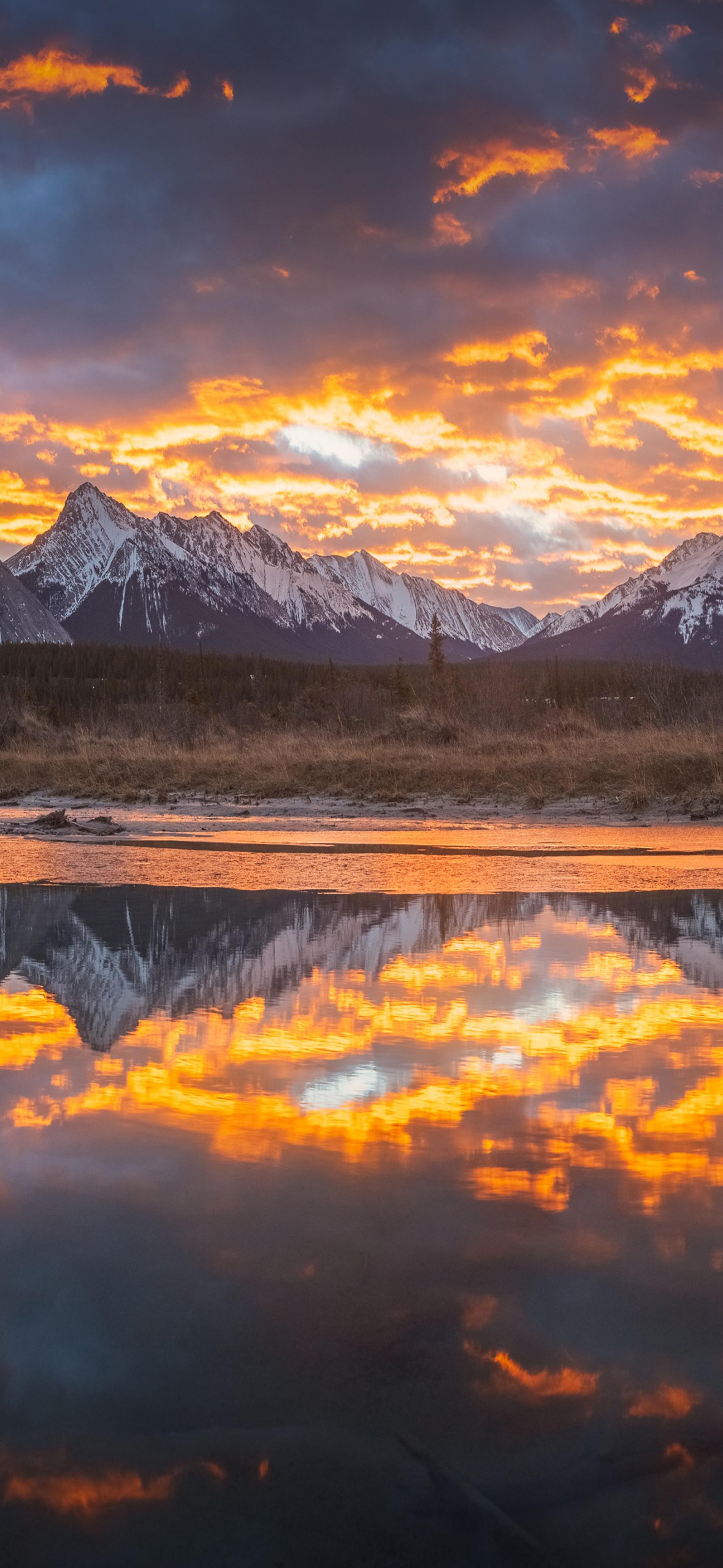 Download Sunrise Alberta Canada Lake Mountains Wallpaper in 1179x2556 Resolution