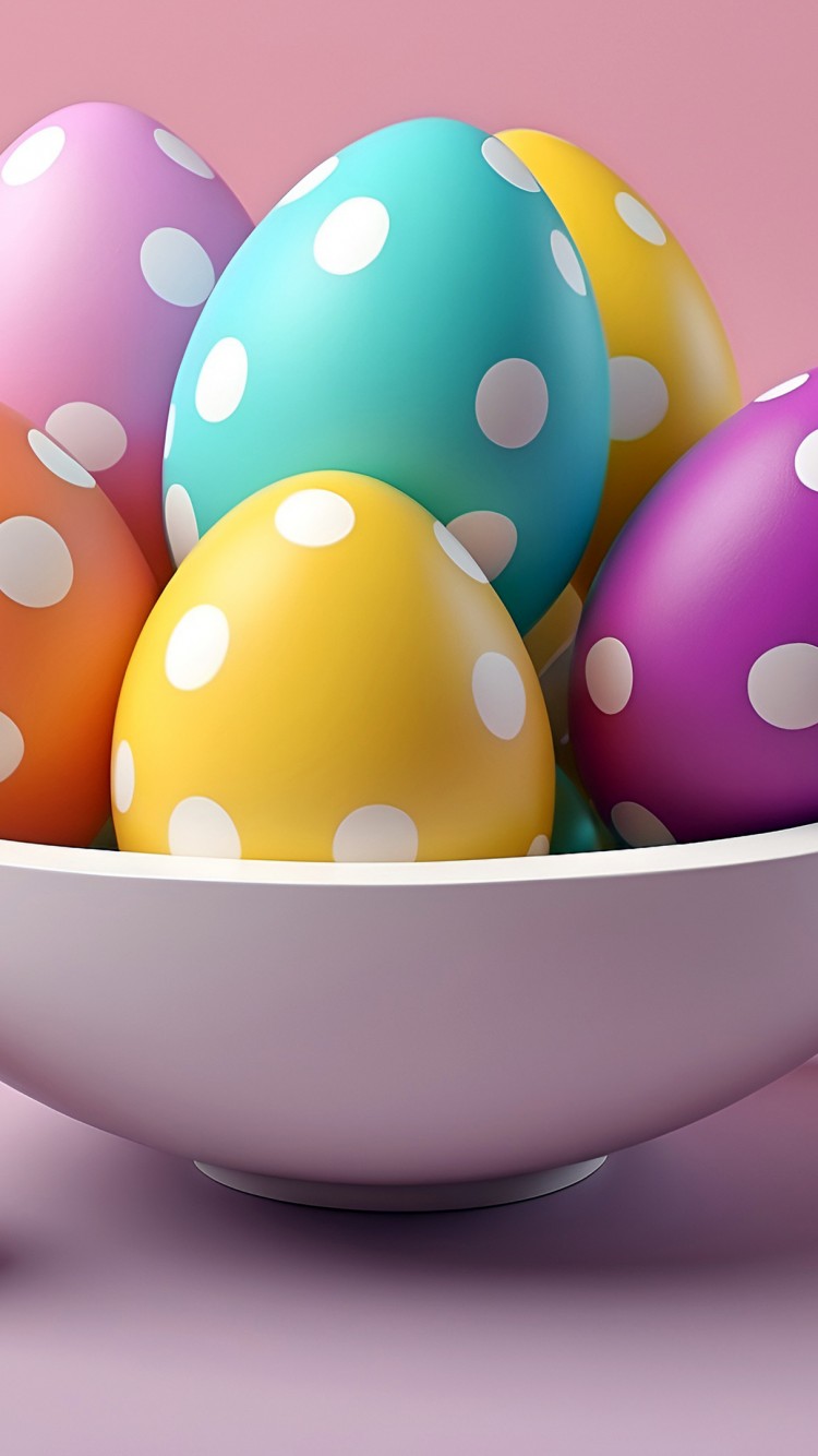 Download Colorful Dotted Easter Eggs Wallpaper in 750x1334 Resolution