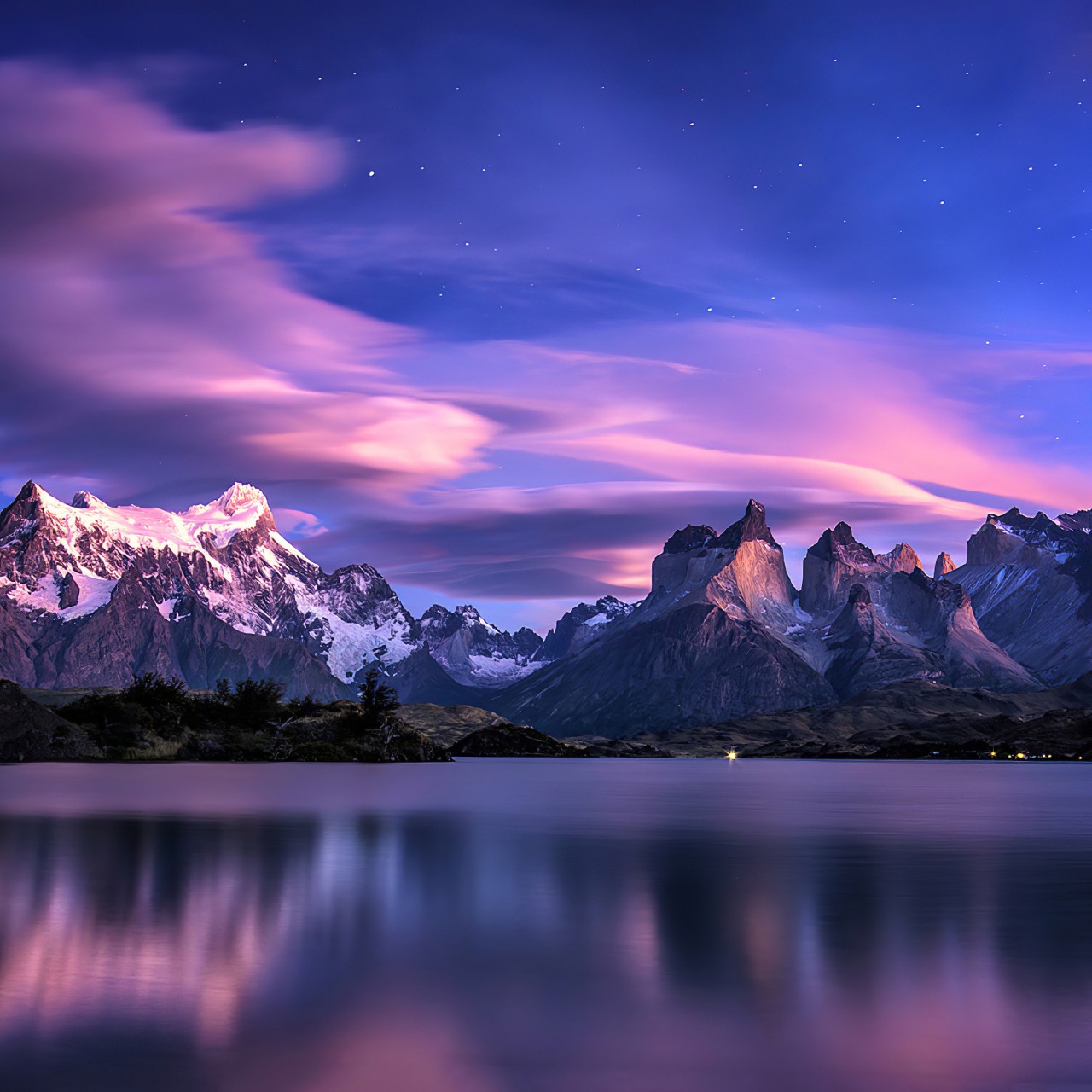 Download Mountain Lake Reflection Scenery Wallpaper in 1280x1280 Resolution