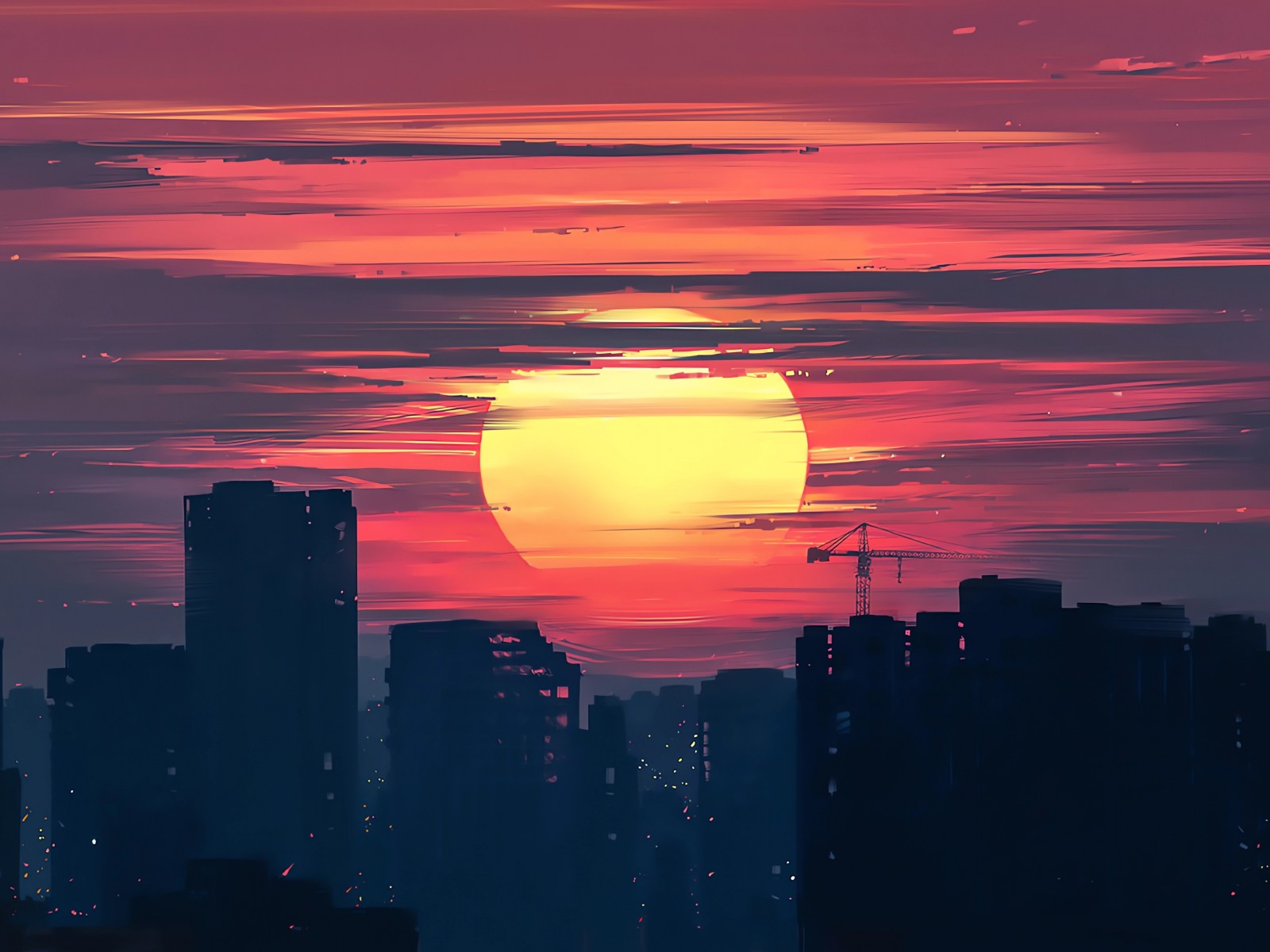 Download Sunset Sawn City Clouds Digital Art Wallpaper In 1600x1200 Resolution