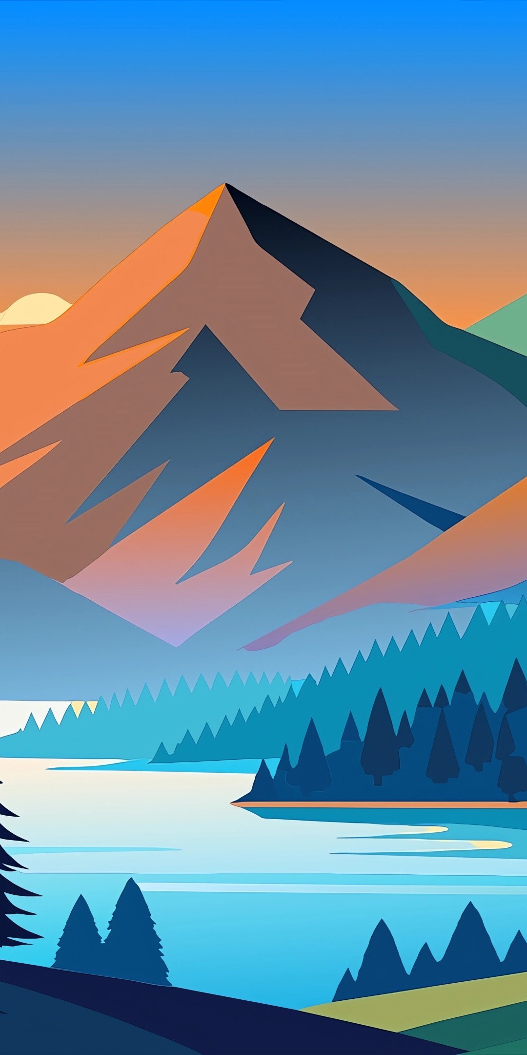 Nature Minimalism Forest Mountains Art Wallpaper - 1080x2160