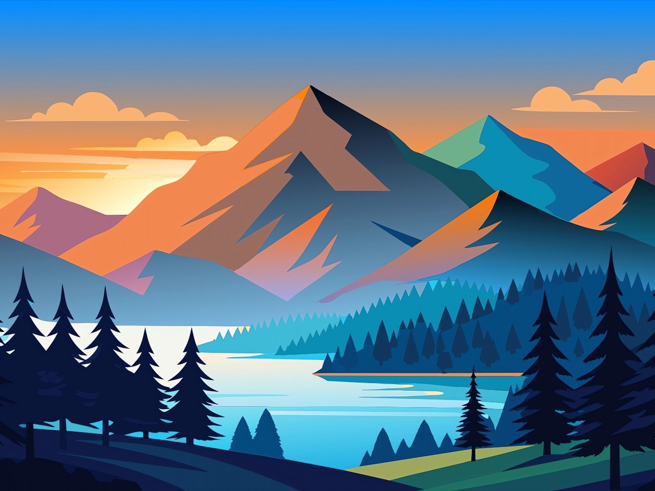 Download Nature Minimalism Forest Mountains Art Wallpaper in 1280x960 Resolution