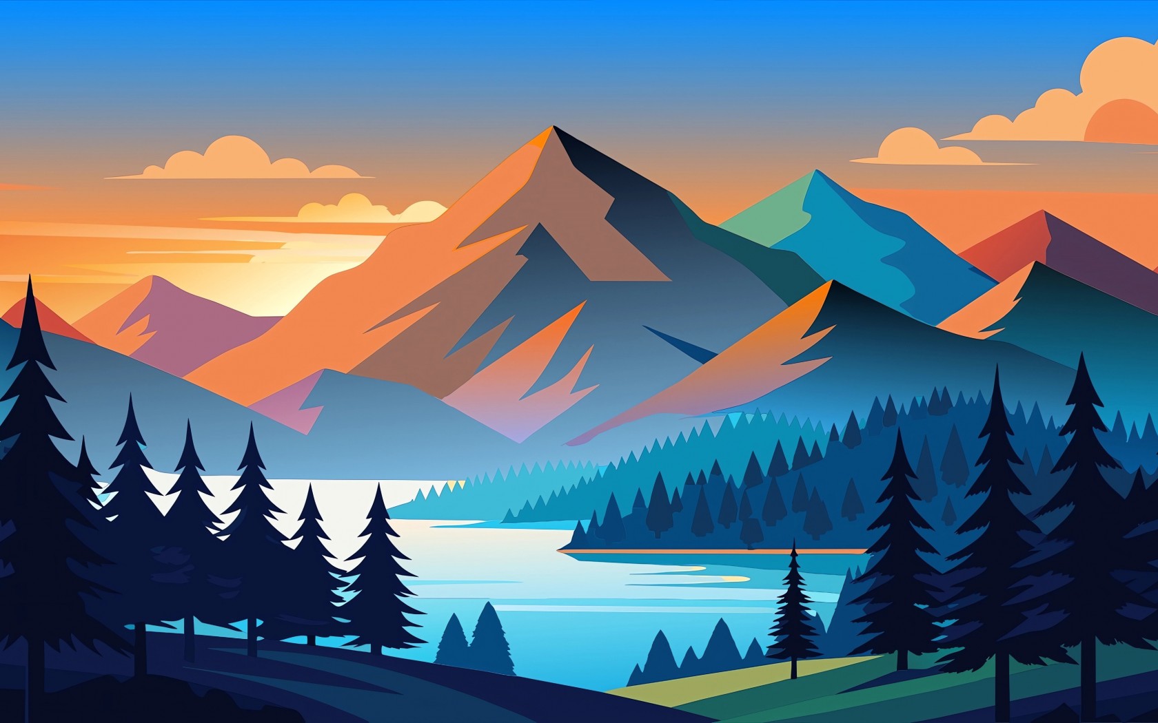 Download Nature Minimalism Forest Mountains Art Wallpaper in 1680x1050 Resolution