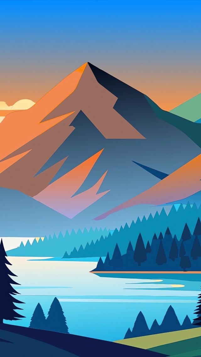 Download Nature Minimalism Forest Mountains Art Wallpaper in 640x1136 Resolution