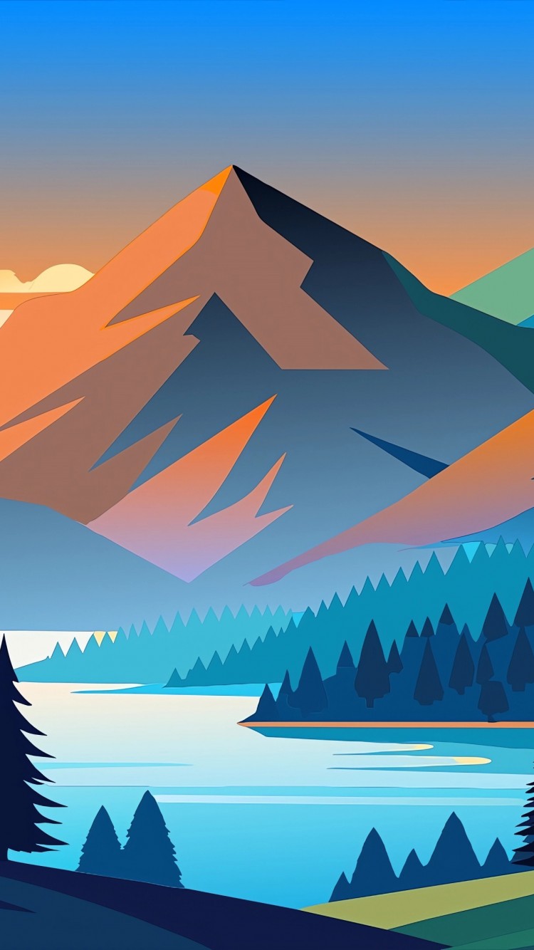 Download Nature Minimalism Forest Mountains Art Wallpaper in 750x1334 Resolution