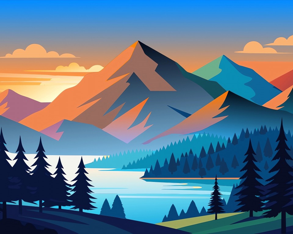 Download Nature Minimalism Forest Mountains Art Wallpaper in 960x768 Resolution