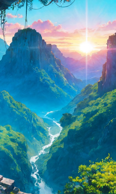 Download Fantasy Hidden Place Artwork Sunrise Wallpaper in 480x800 Resolution