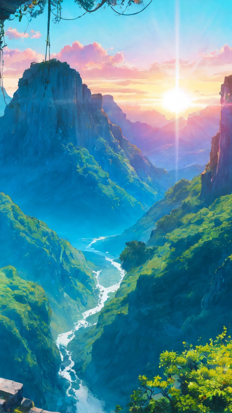 Download Fantasy Hidden Place Artwork Sunrise Wallpaper in 750x1334 Resolution