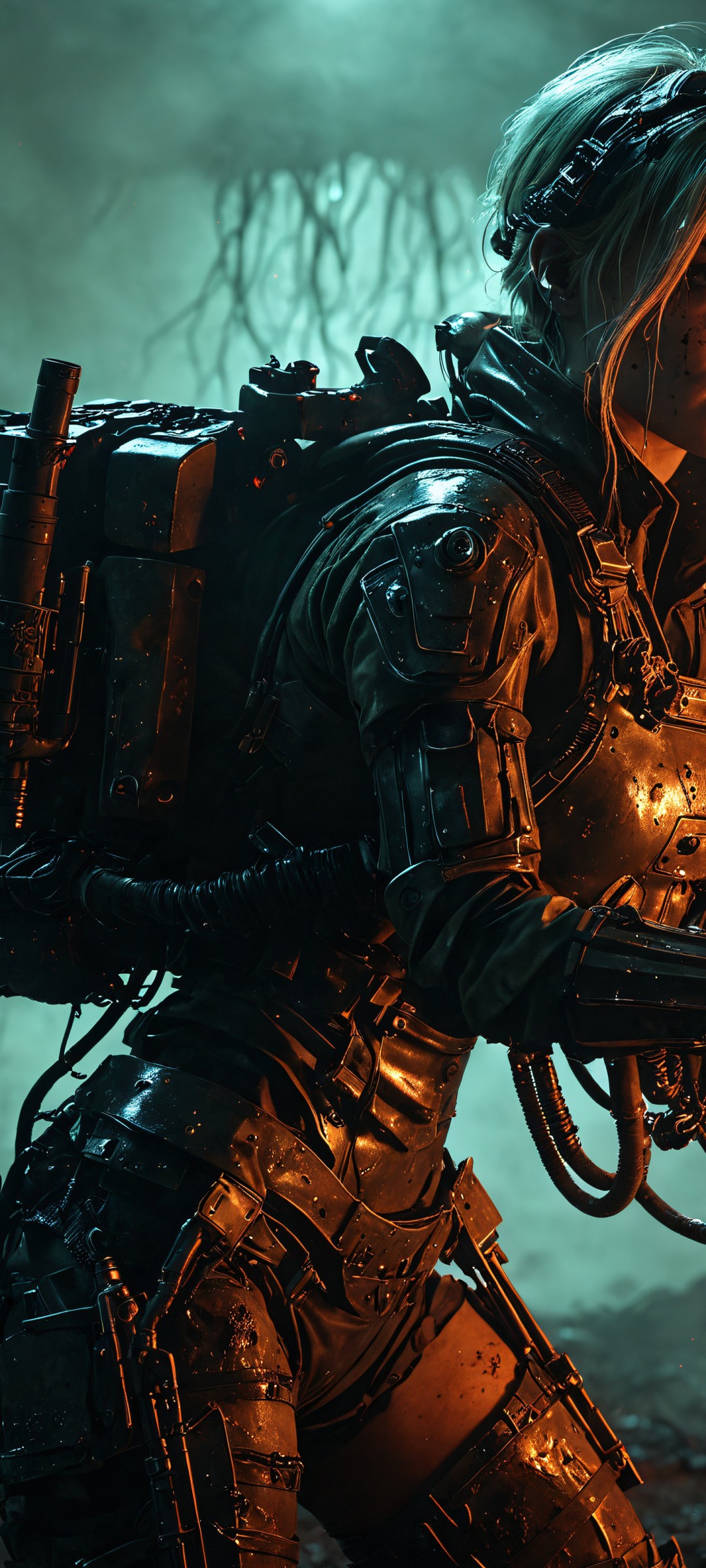 Download Soldier Girl Flamethrower Apocalypse Scene Wallpaper in 1080x2400 Resolution