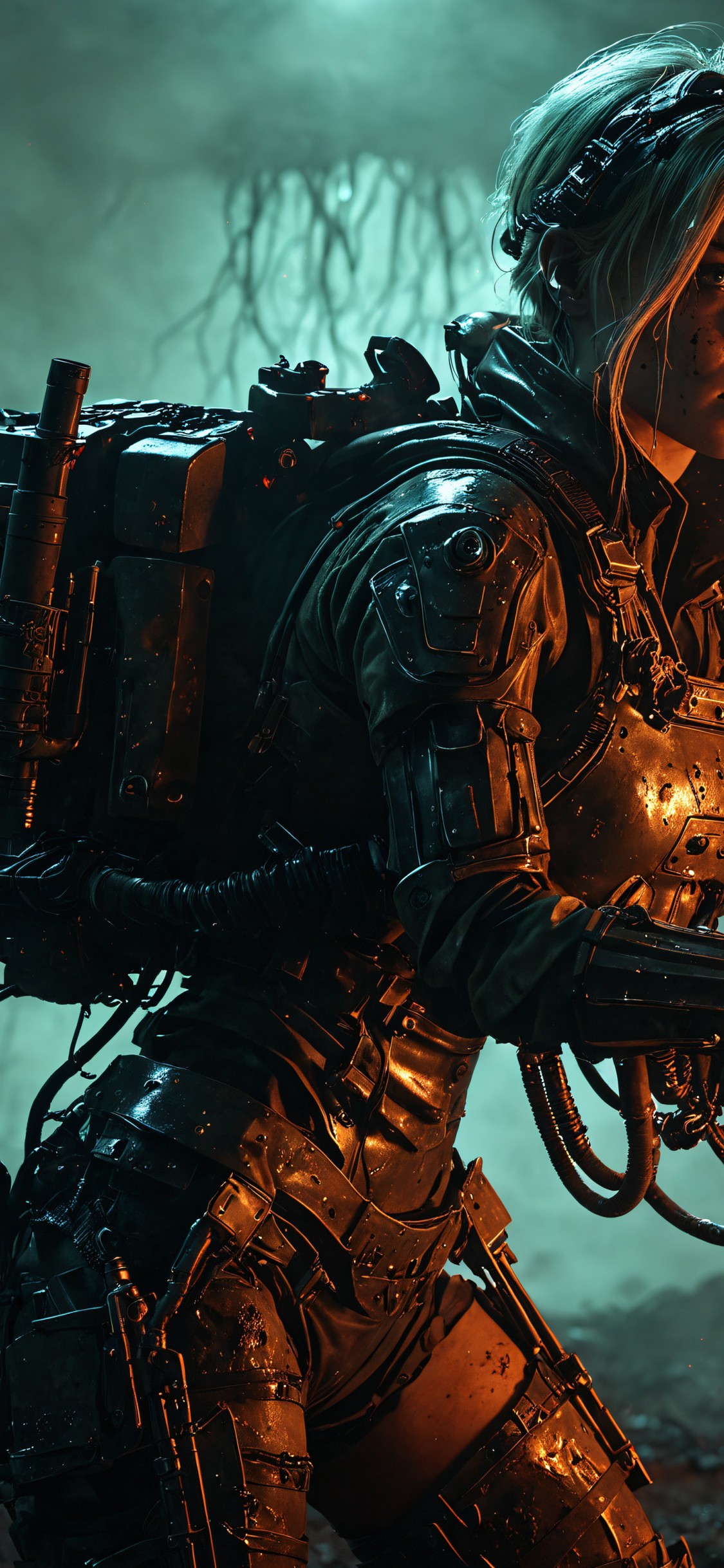 Download Soldier Girl Flamethrower Apocalypse Scene Wallpaper in 1125x2436 Resolution