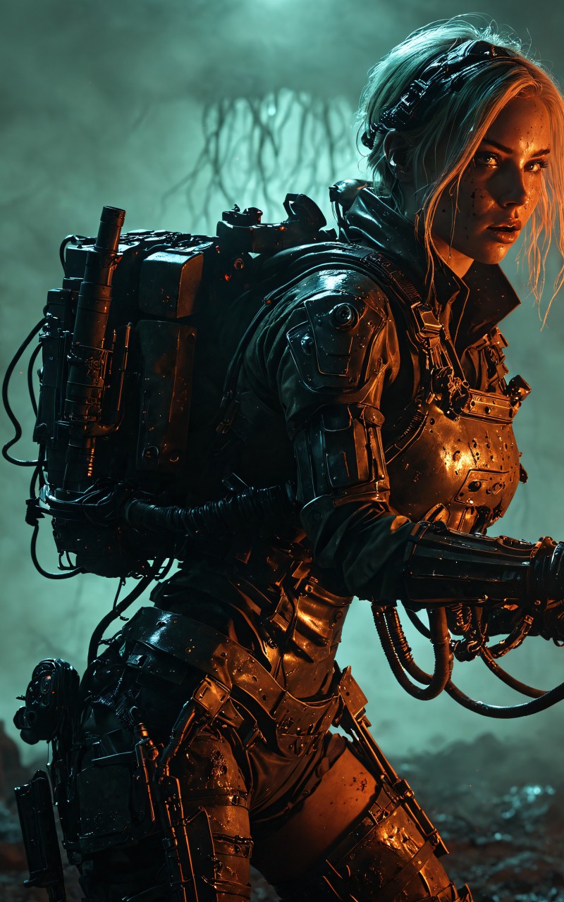 Download Soldier Girl Flamethrower Apocalypse Scene Wallpaper in 800x1280 Resolution
