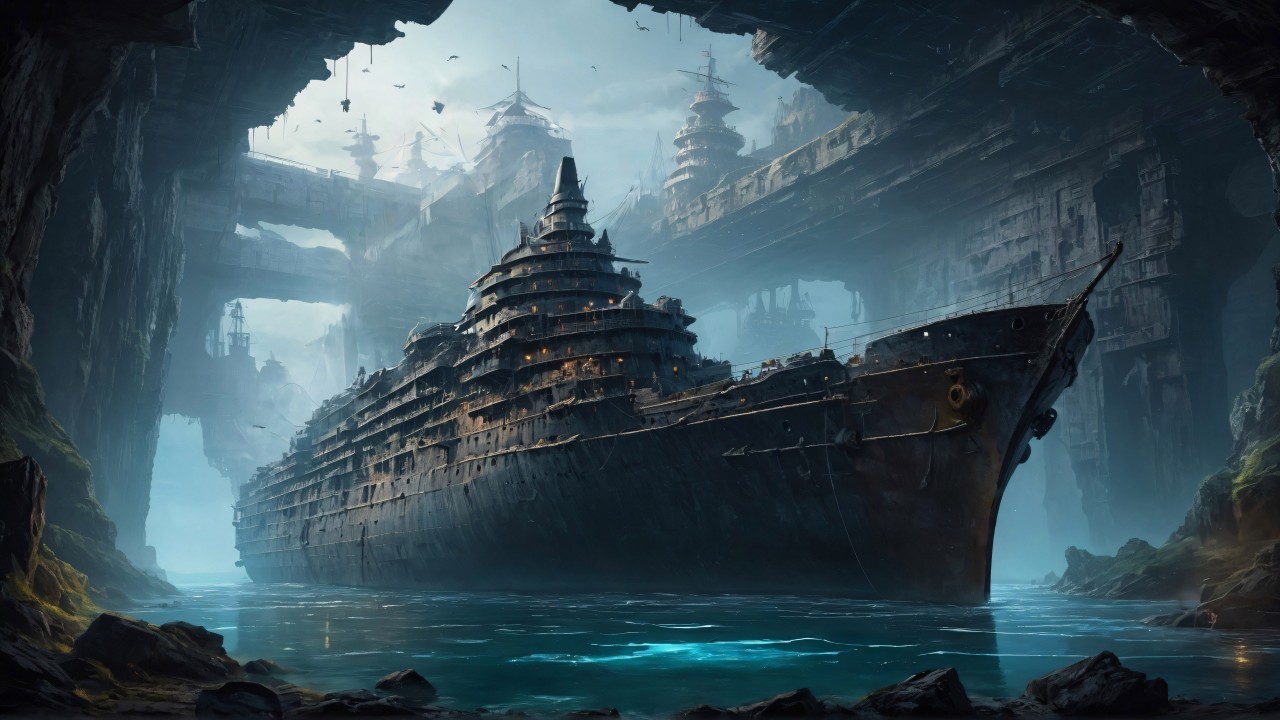 Download Ai Generated Abandoned Ship Wallpaper in 1280x720 Resolution