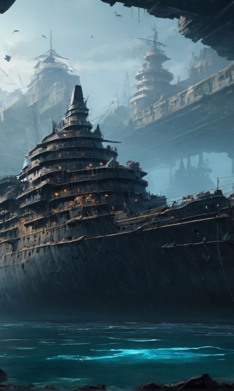 Download Ai Generated Abandoned Ship Wallpaper in 480x800 Resolution