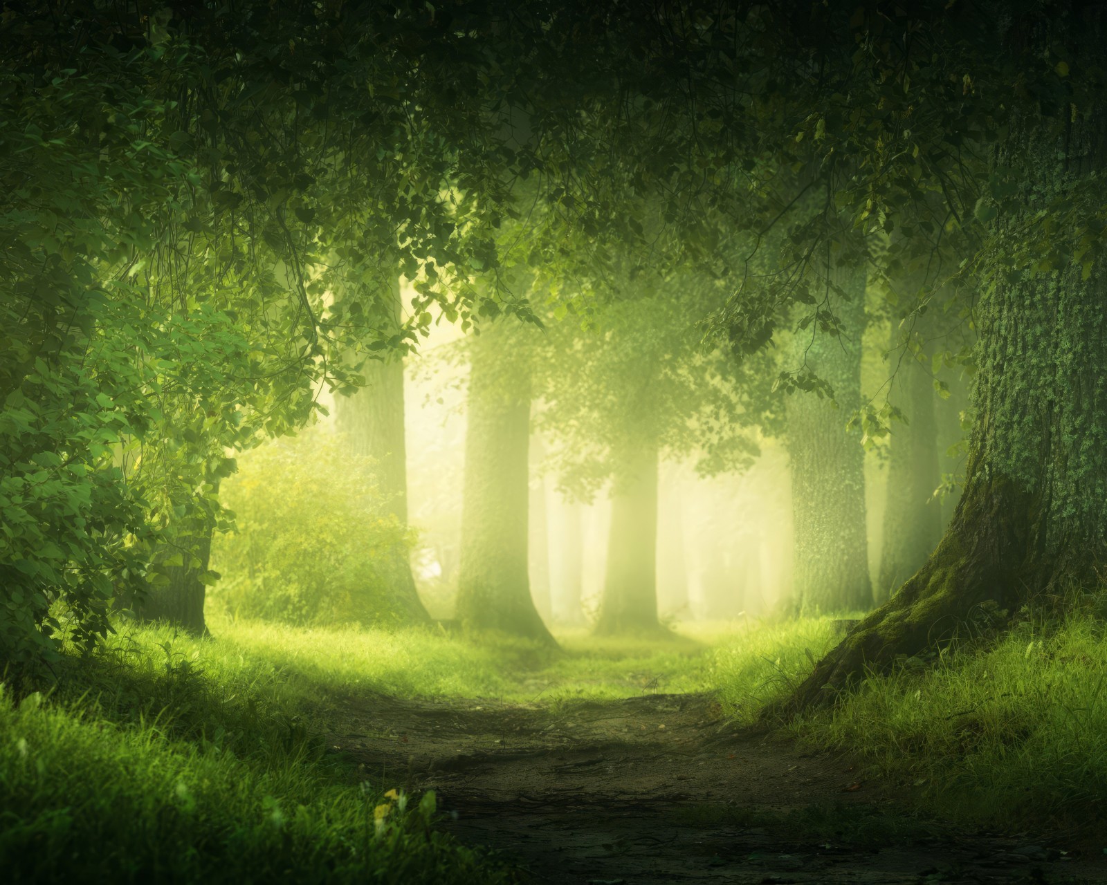Download Nature Green Landscape Forest Path Wallpaper in 1600x1280 Resolution