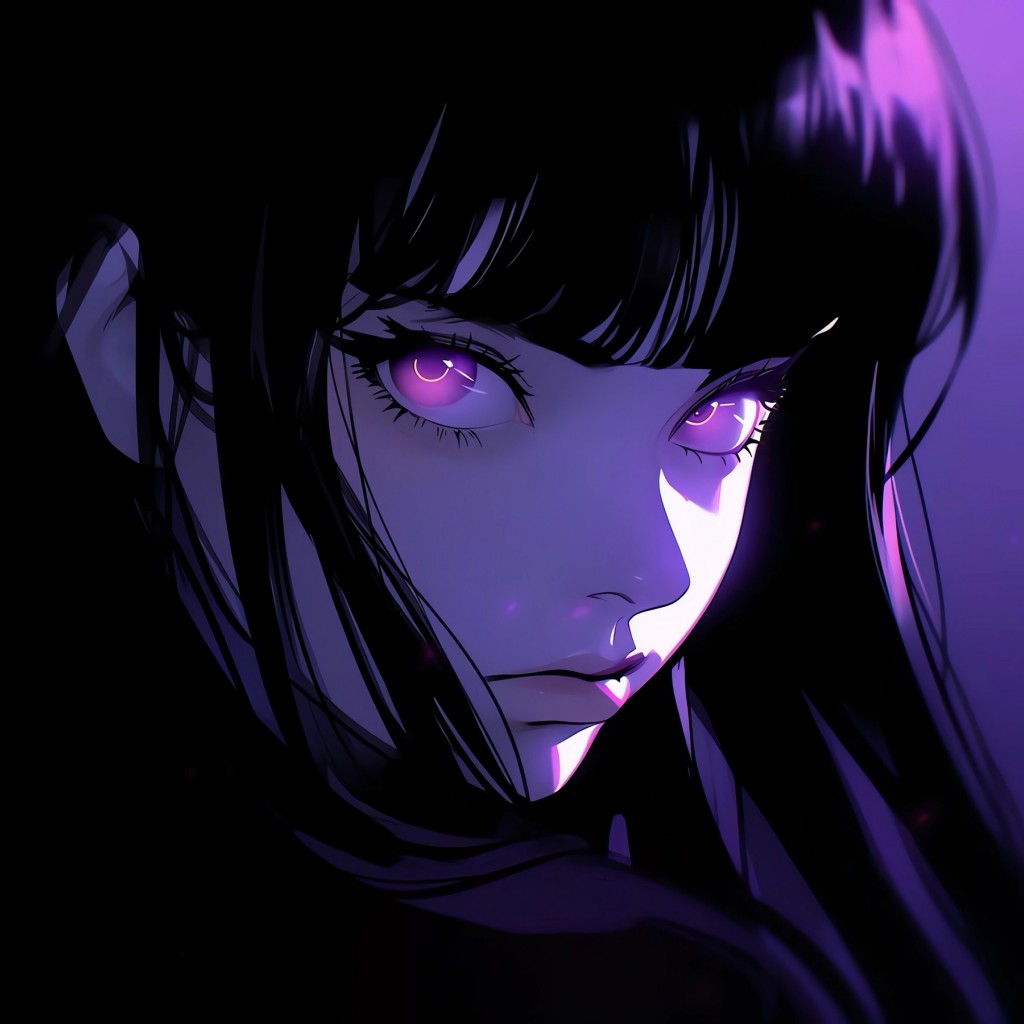 Download Anime Girl Black Hair Purple Eyes Wallpaper in 1024x1024 Resolution