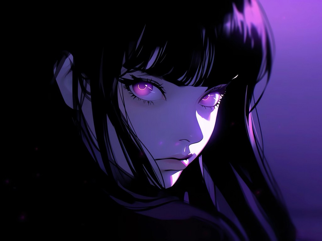 Download Anime Girl Black Hair Purple Eyes Wallpaper in 1024x768 Resolution