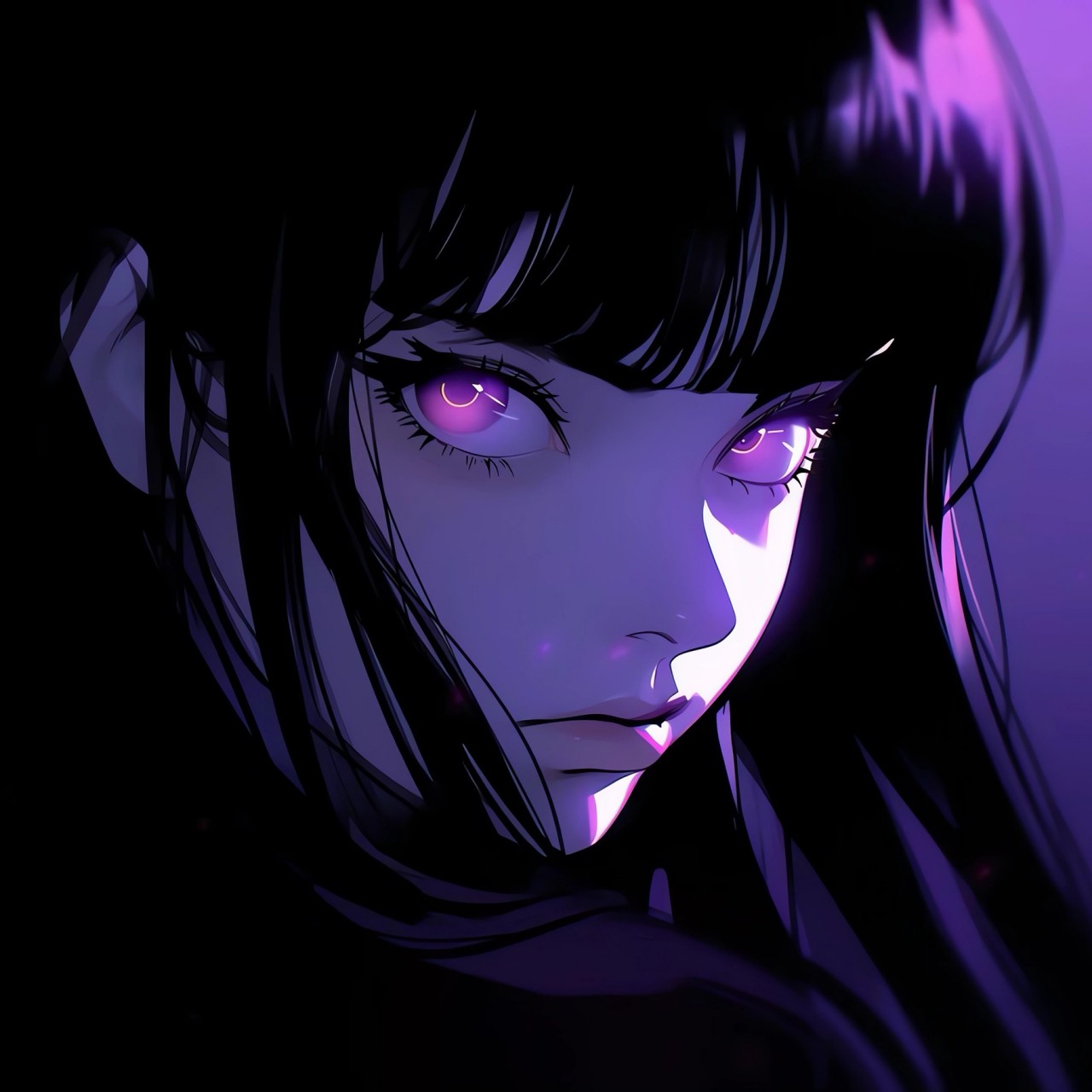 Download Anime Girl Black Hair Purple Eyes Wallpaper in 1280x1280 Resolution