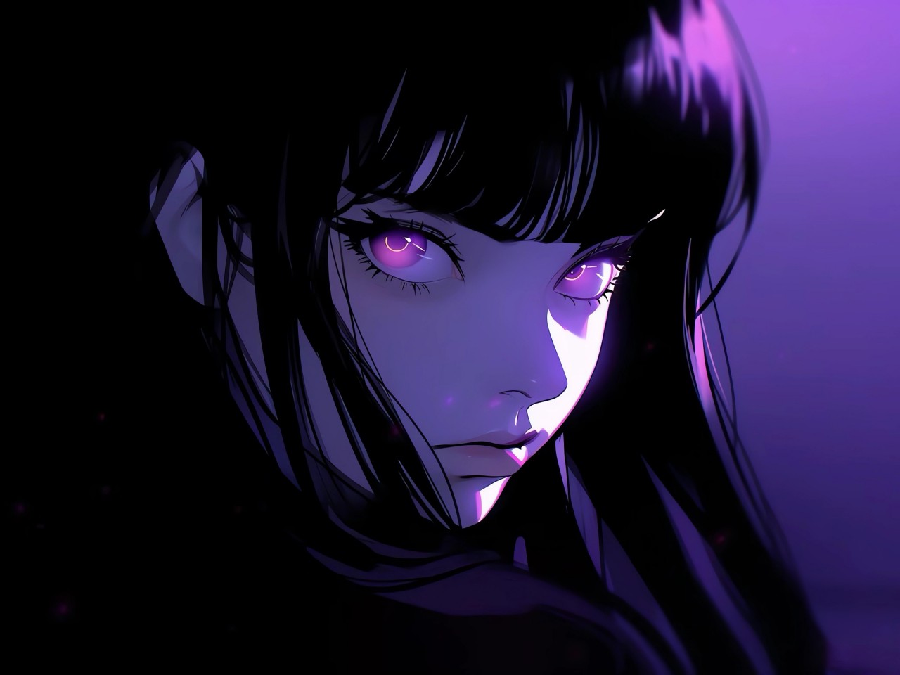 Download Anime Girl Black Hair Purple Eyes Wallpaper in 1280x960 Resolution