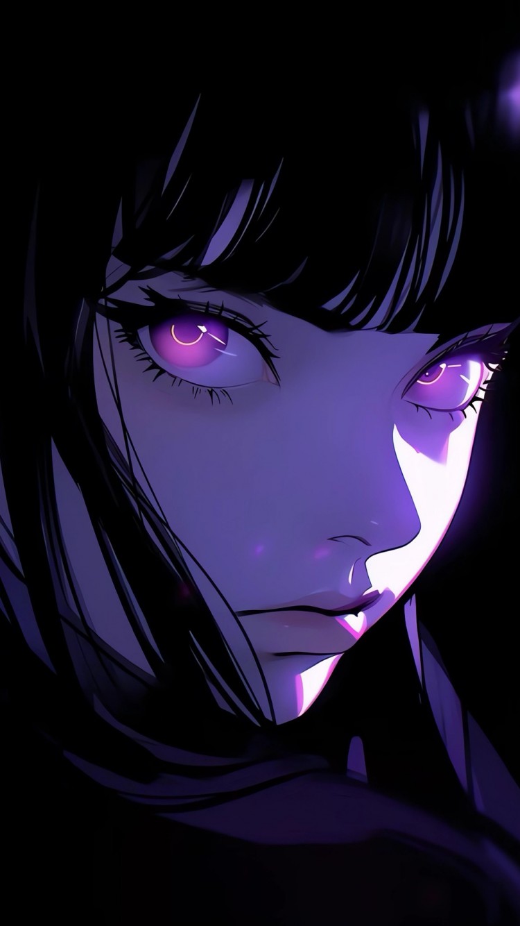 Download Anime Girl Black Hair Purple Eyes Wallpaper in 750x1334 Resolution