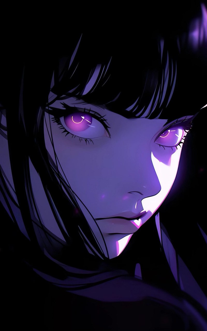 Download Anime Girl Black Hair Purple Eyes Wallpaper in 800x1280 Resolution