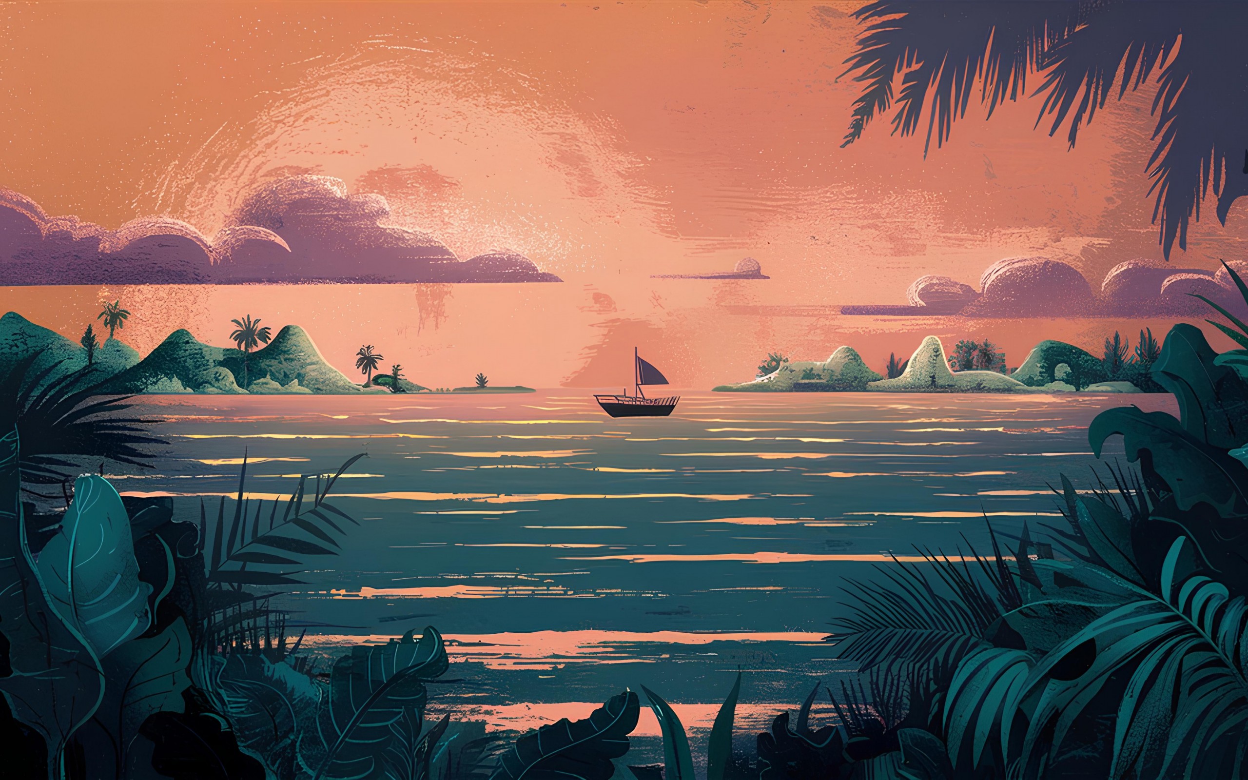 Tropical Paradise Island Sunset Wallpaper - 2560x1600