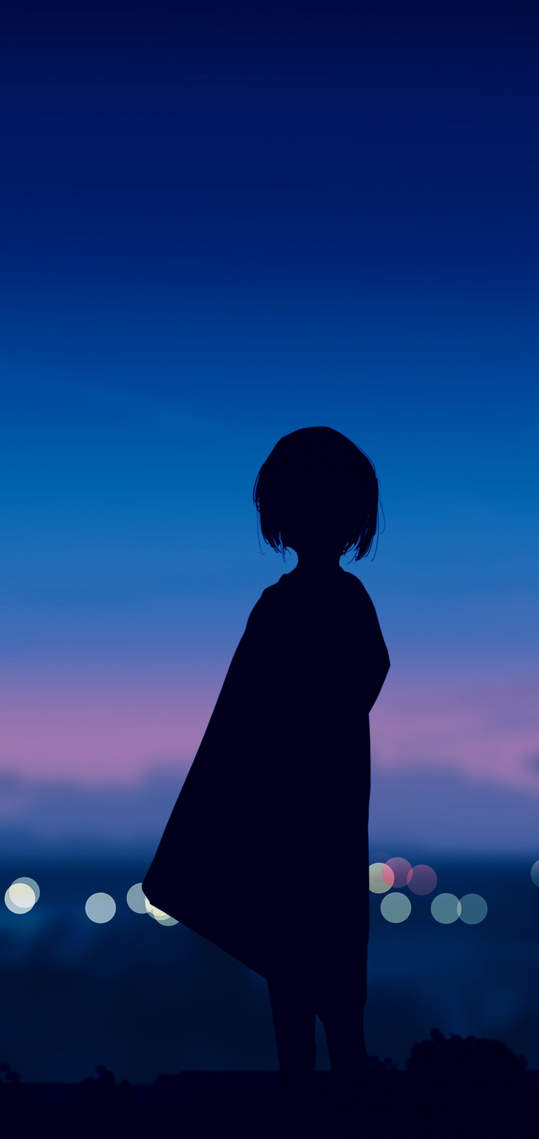 Download Anime Girl Standing City Lights Wallpaper in 1080x2280 Resolution