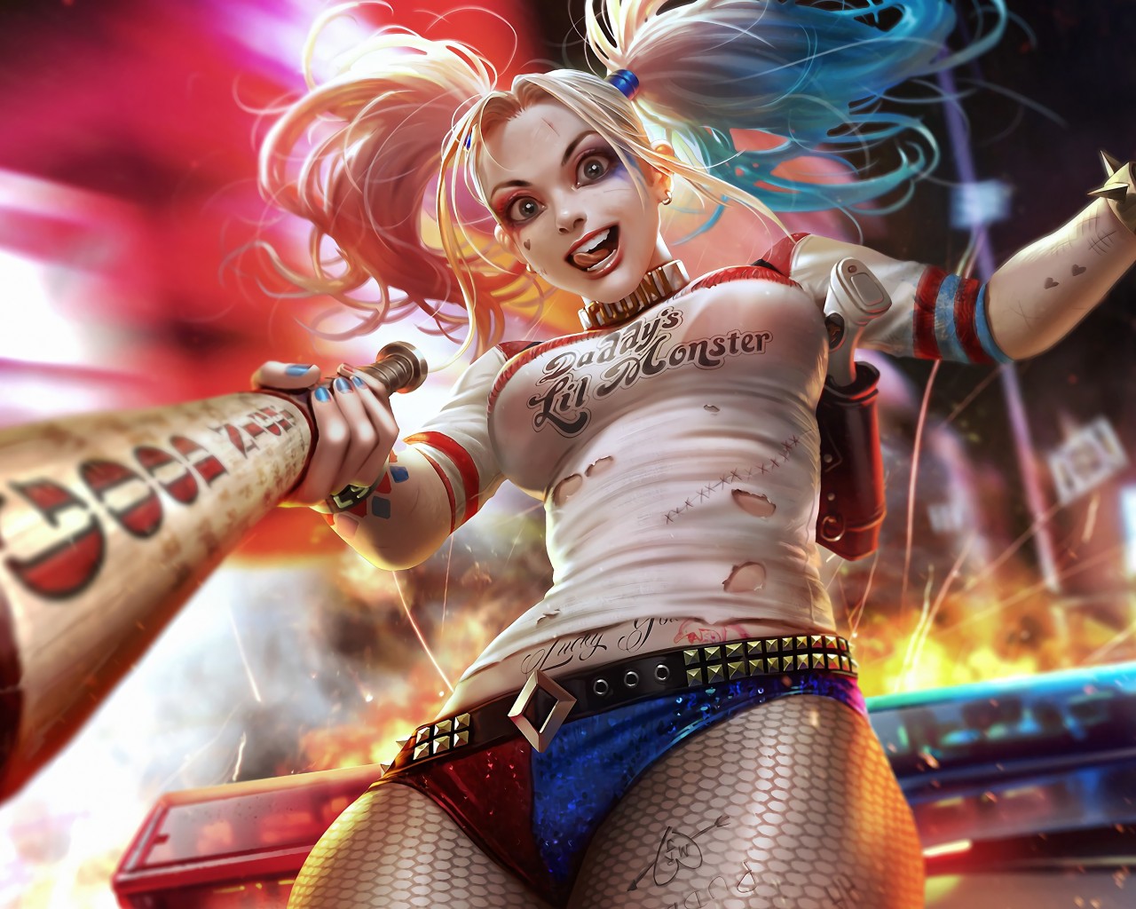 Download Harley Quinn Bat Digital Art Wallpaper in 1280x1024 Resolution