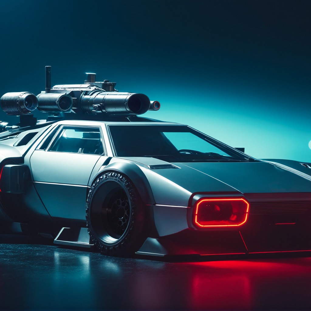 Download Futuristic Cyberpunk Battle Car Wallpaper in 1024x1024 Resolution