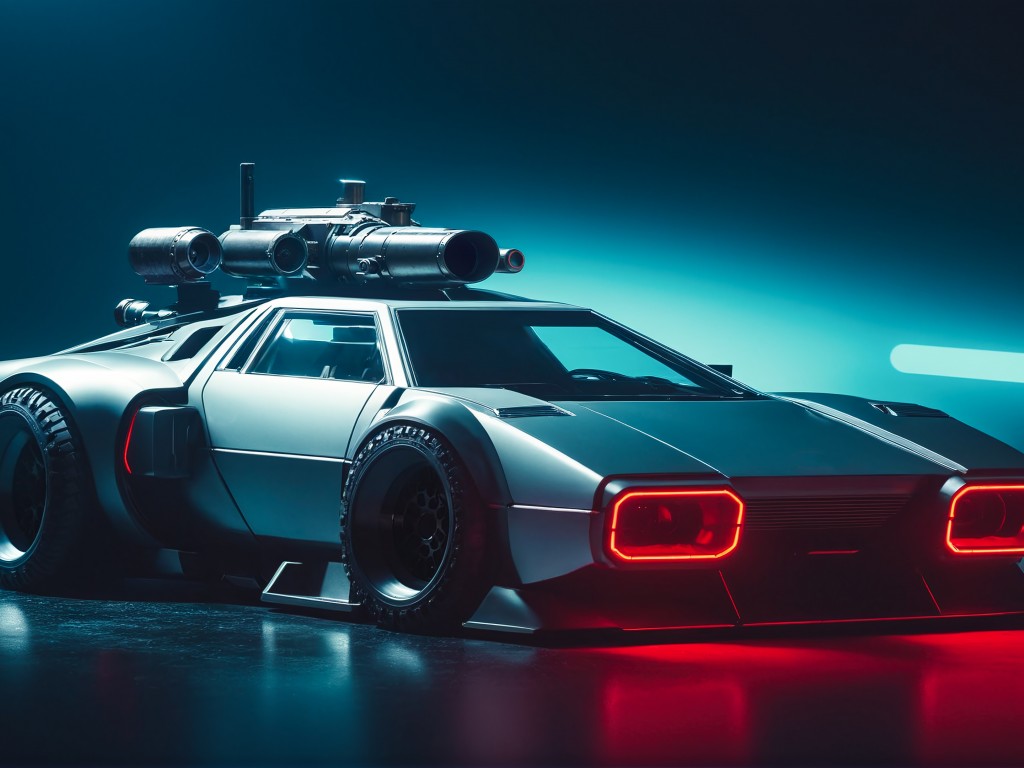 Download Futuristic Cyberpunk Battle Car Wallpaper in 1024x768 Resolution