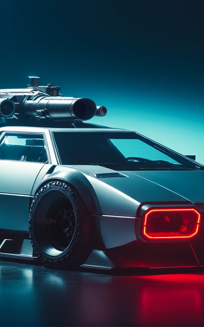 Download Futuristic Cyberpunk Battle Car Wallpaper in 800x1280 Resolution